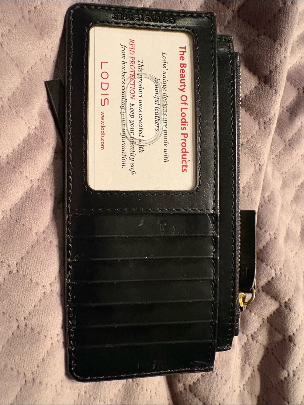 LODIS Catalina Long Stacker Card Wallet Genuine Leather Black NEW embroidered